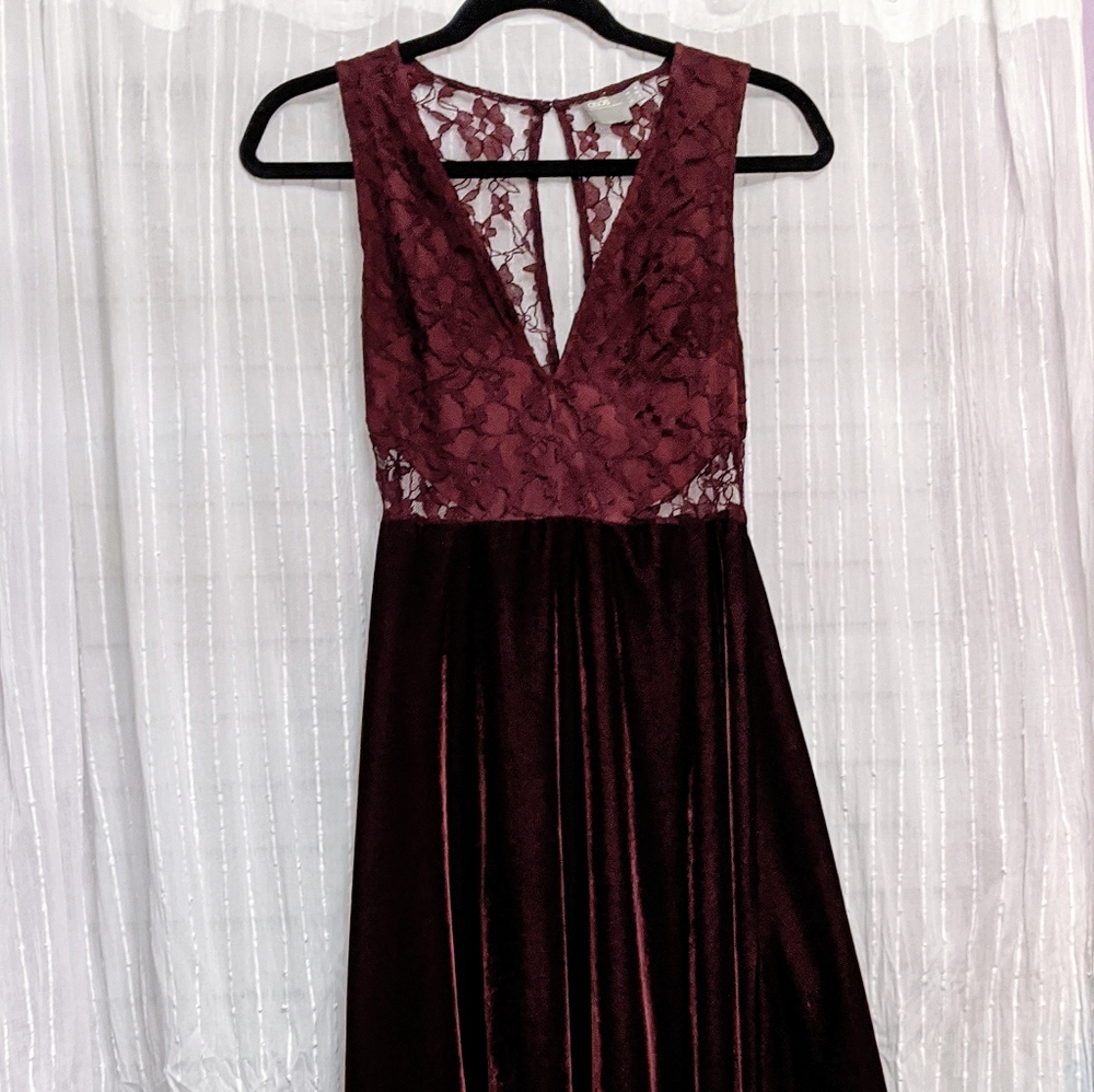 Lace & Velvet Deep Neck Dress